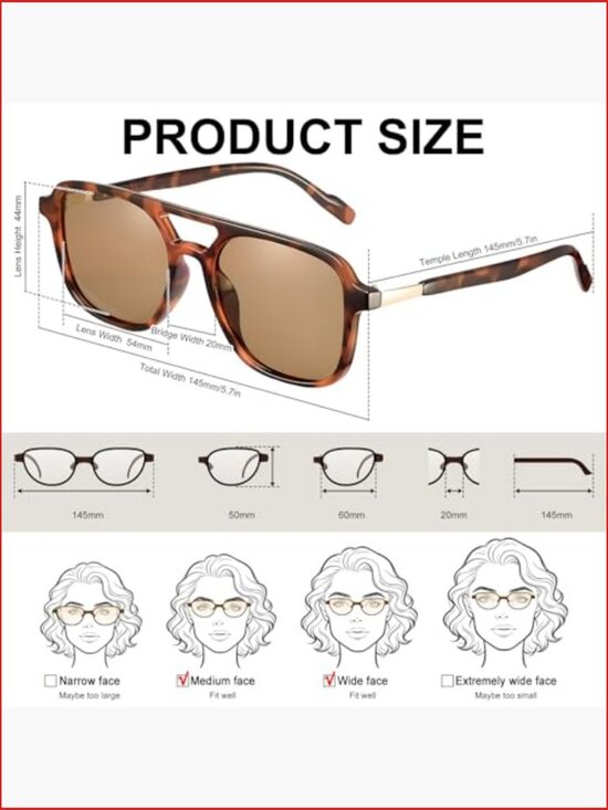 Retro Aviator Sunglasses Women Men Polarized Vintage Rectangle UV400 Protection main image 6